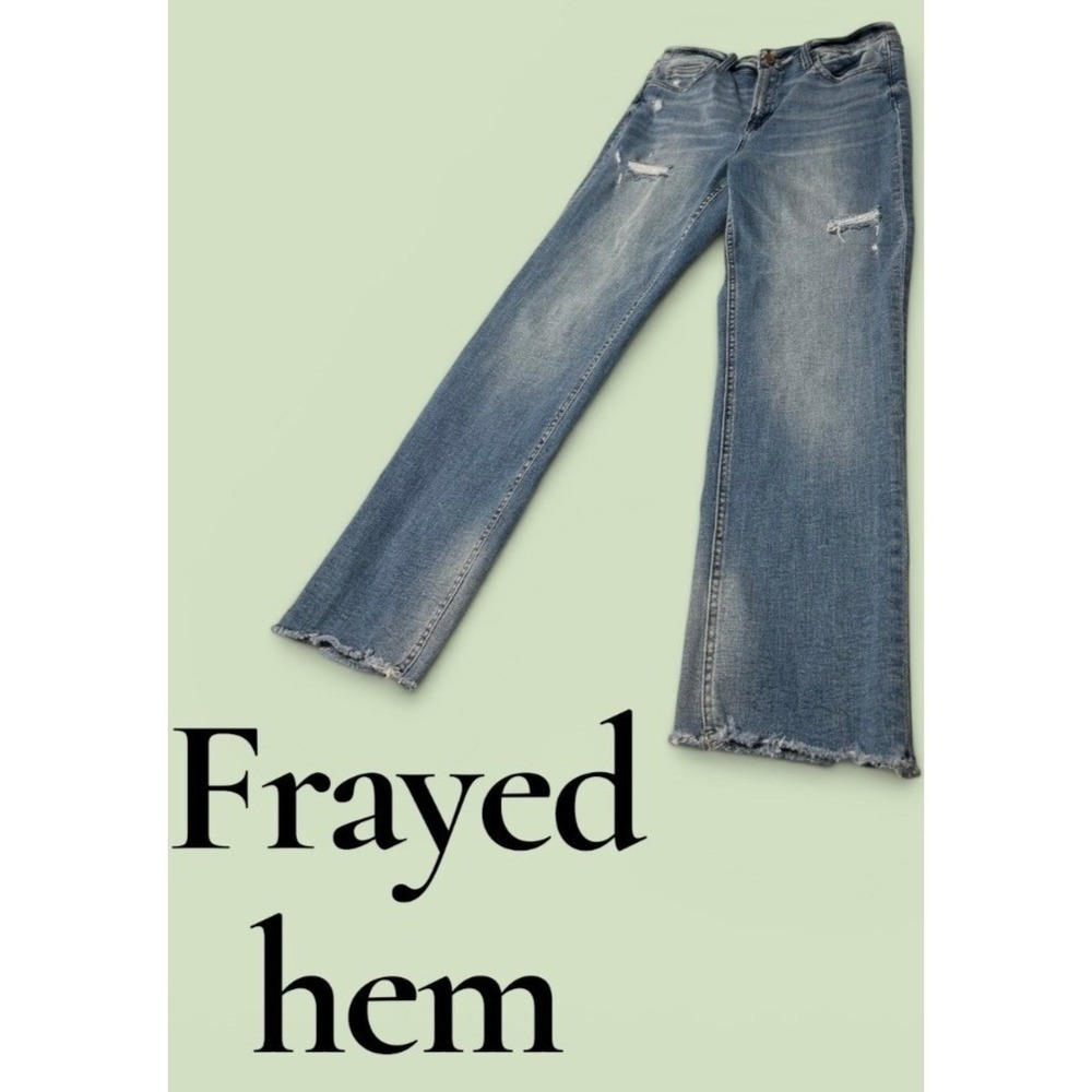 Flying Monkey Women's 29 Distressed Jeans Medium Wash Raw Hem Straight Bootcut